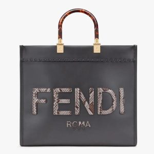 Replica Designer Fendi Dark Gray Leather And Elaphe Shopper Bag