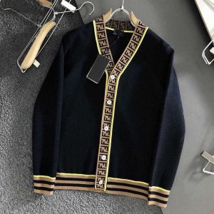 Replica Designer Fendi Double F Webbing Jacquard Knit Cardigan