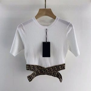 Replica Designer Fendi Fashion Panel Short Sleeve Knit Top