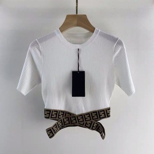 Replica Designer Fendi Fashion Panel Short Sleeve Knit Top