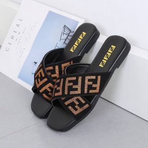 Replica Designer Fendi Flat Bottom Comfortable Letters Cross Elastic Strap Slippers
