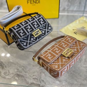 Replica Designer Fendi Gray Houndstooth Wool Bag With Ff Embroidery Bag