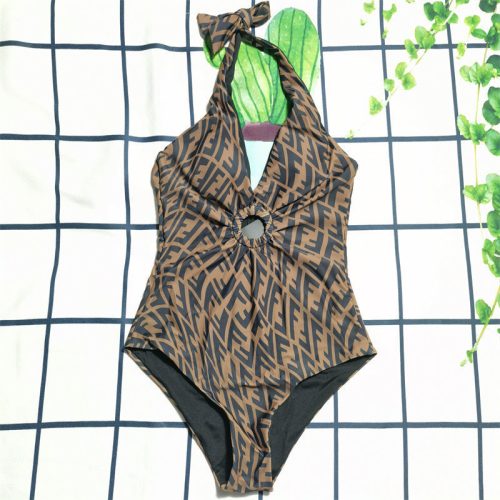 Replica Designer Fendi Hollow Halter Neck Swimsuit Bikini