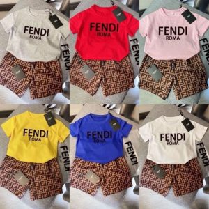 Replica Designer Fendi Kids Boys Girls Bear F Printing Short Sleeve T-Shirts And Shorts 2pcs Set