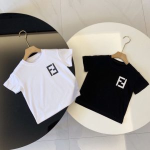 Replica Designer Fendi Kids Girls Boys Letter Print Short Sleeve T-Shirt