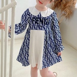 Replica Designer Fendi Kids Girls Lapel Long-Sleeved Dress