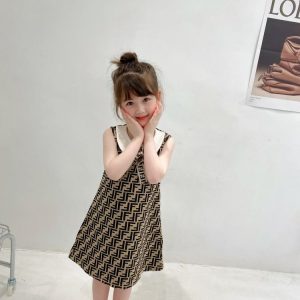 Replica Designer Fendi Kids Girls Sleeveless Printing Vest Dress