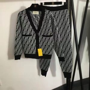 Replica Designer Fendi Knitted Leisure Sports Knitted Zipper And Pants 2pcs Set