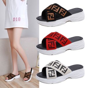 Replica Designer Fendi Letter Elastic Strap Slippers
