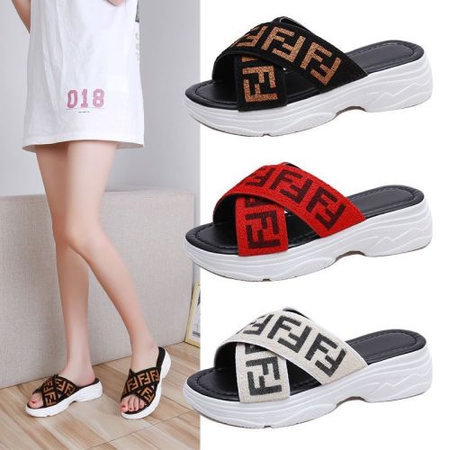 Replica Designer Fendi Letter Elastic Strap Slippers