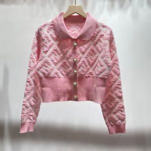 Replica Designer Fendi Letter Knitted Polo Collar Cardigan