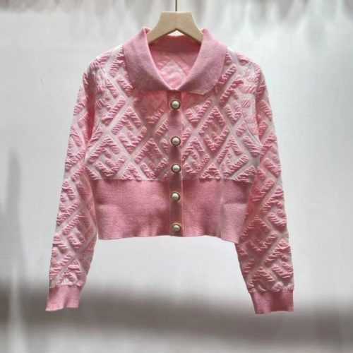 Replica Designer Fendi Letter Knitted Polo Collar Cardigan