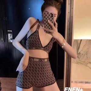 Replica Designer Fendi Letter Retro Bikini Swimsuit 2pc Set