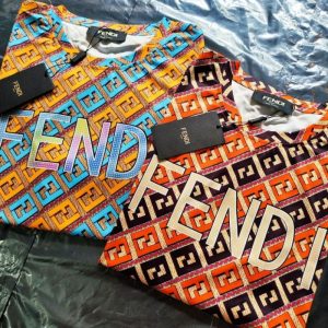 Replica Designer Fendi Letter Tie-Dye Graffiti Print Trend Casual Fashion Loose Short-Sleeved T-Shirt
