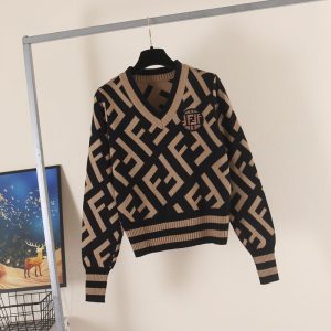 Replica Designer Fendi Long-Sleeved V-Neck Sweater