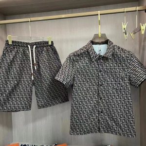 Replica Designer Fendi Men Fashion Shirt + Shorts Two-Piece Set