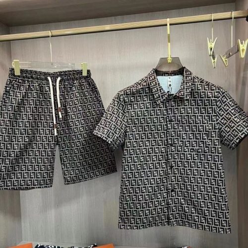 Replica Designer Fendi Men Fashion Shirt + Shorts Two-Piece Set