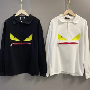 Replica Designer Fendi Men Lapel Monster Long-Sleeved T-Shirt