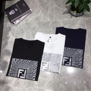 Replica Designer Fendi Men Letter Print Round Neck Short-Sleeved T-Shirt