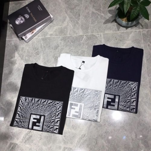 Replica Designer Fendi Men Letter Print Round Neck Short-Sleeved T-Shirt