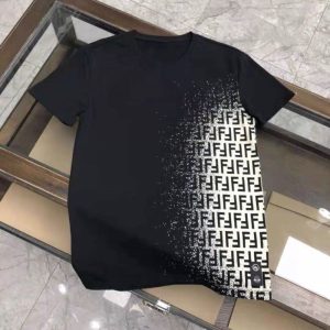 Replica Designer Fendi Men Letter Print Round Neck Short-Sleeved T-Shirt