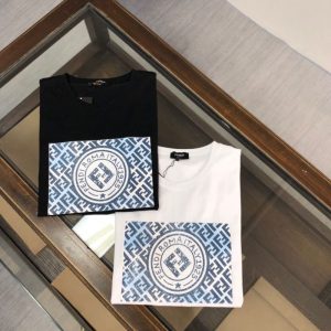 Replica Designer Fendi Men Letter Print Round Neck Short-Sleeved T-Shirt