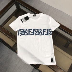 Replica Designer Fendi Men Letter Print Round Neck Short-Sleeved T-Shirt