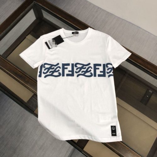 Replica Designer Fendi Men Letter Print Round Neck Short-Sleeved T-Shirt