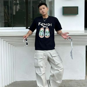 Replica Designer Fendi Men Print Letter Short-Sleeved T-Shirt