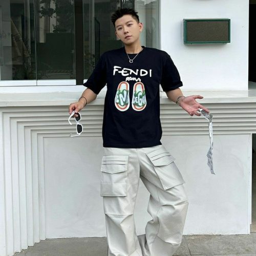 Replica Designer Fendi Men Print Letter Short-Sleeved T-Shirt
