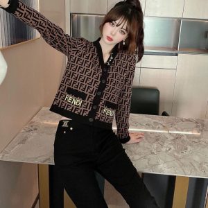Replica Designer Fendi Pocket Design V-Neck Slimming Knitted Jacket