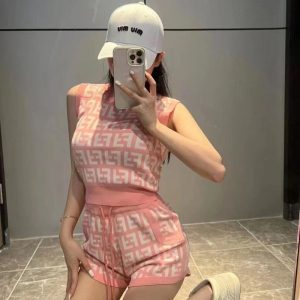 Replica Designer Fendi Printing Letter Tops And Shorts 2 Pcs Set