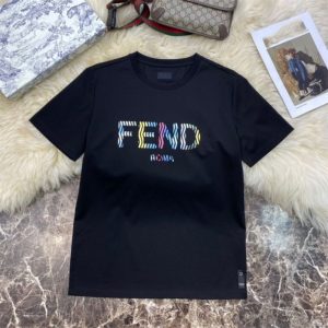 Replica Designer Fendi Round Neck Casual Short-Sleeved T-Shirt