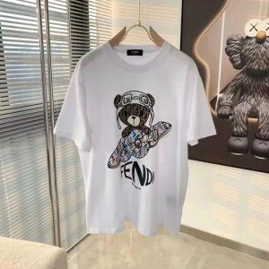 Replica Designer Fendi Round Neck Casual Short-Sleeved T-Shirt