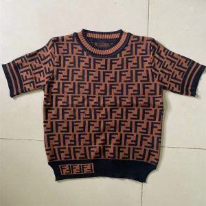 Replica Designer Fendi Short Sleeve Round Neck Women Retro Ice Silk Knitted Top