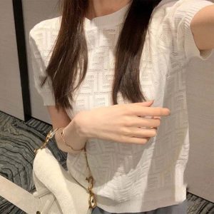 Replica Designer Fendi Short-Sleeved Knitted Women Top