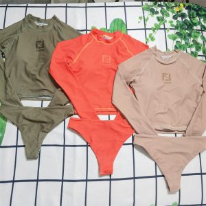 Replica Designer Fendi Split Long-Sleeved Fletter Shorts Swimsuit 2-Piece Set