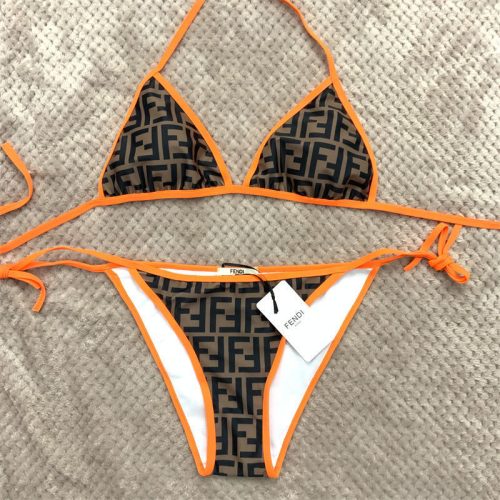 Replica Designer Fendi Split String Straps Bikini Swimsuit 2pcs Set