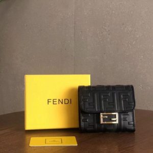 Replica Designer Fendi Tri-Fold Leather Embossed Wallet