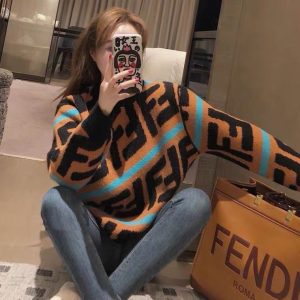 Replica Designer Fendi Vintage Colorblock Crewneck Pullover Oversized Sweater