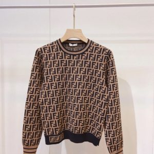 Replica Designer Fendi Vintage Double F Jacquard Simple Sweater
