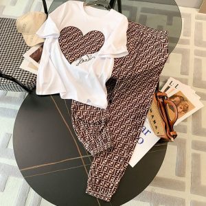 Replica Designer Fendi Women Casual White T-Shirt And Loose Leggings 2pcs Set