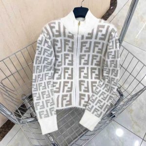 Replica Designer Fendi Women F Letter Zipper Knitted Jacket