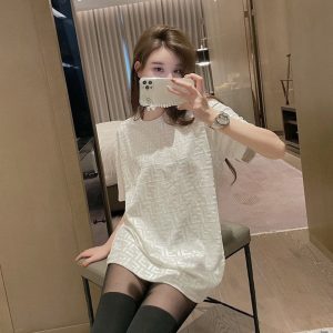 Replica Designer Fendi Women Letter White Full Printed T-Shirt