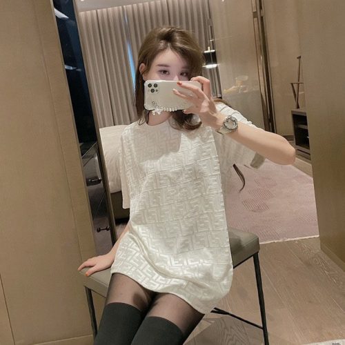 Replica Designer Fendi Women Letter White Full Printed T-Shirt