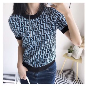 Replica Designer Fendi Women Short-Sleeved Knitted T-Shirt