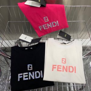 Replica Designer Fendi Women'S Fashion Sequin Letter Round Neck Short Sleeve T-Shirt