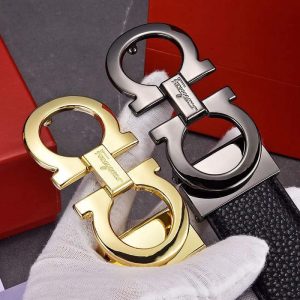 Replica Designer Ferragamo Solid Color Engraved Split Leather Belt