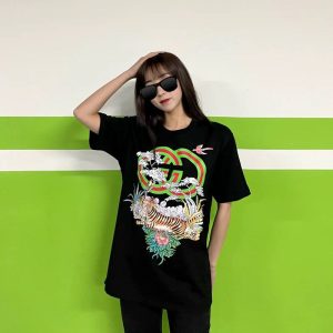 Replica Designer GUCCI Men Women Tiger Folwer Short Sleeve T-Shirt