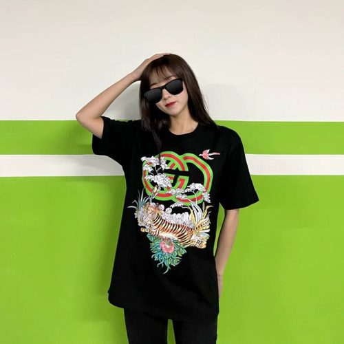 Replica Designer GUCCI Men Women Tiger Folwer Short Sleeve T-Shirt